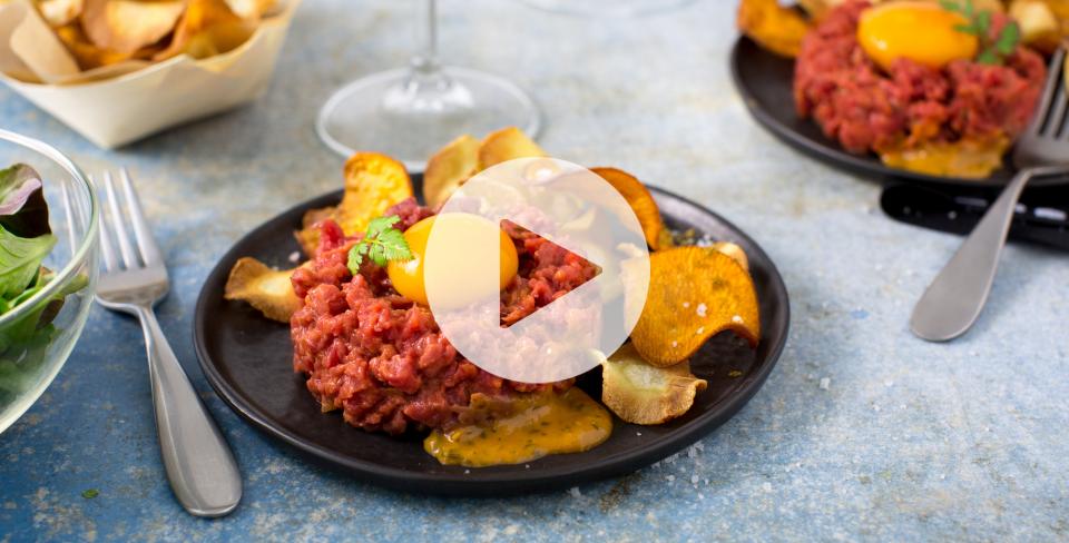 Recette Tartare de bœuf, chips de panais et patate douce