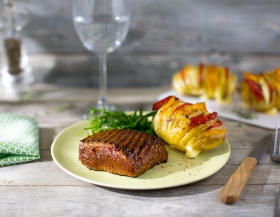 Recette Pavé de bœuf spicy et pommes de terre hasshelback