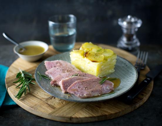 Recette Palette de porc cuite, sauce madère et pavé de pommes de terre